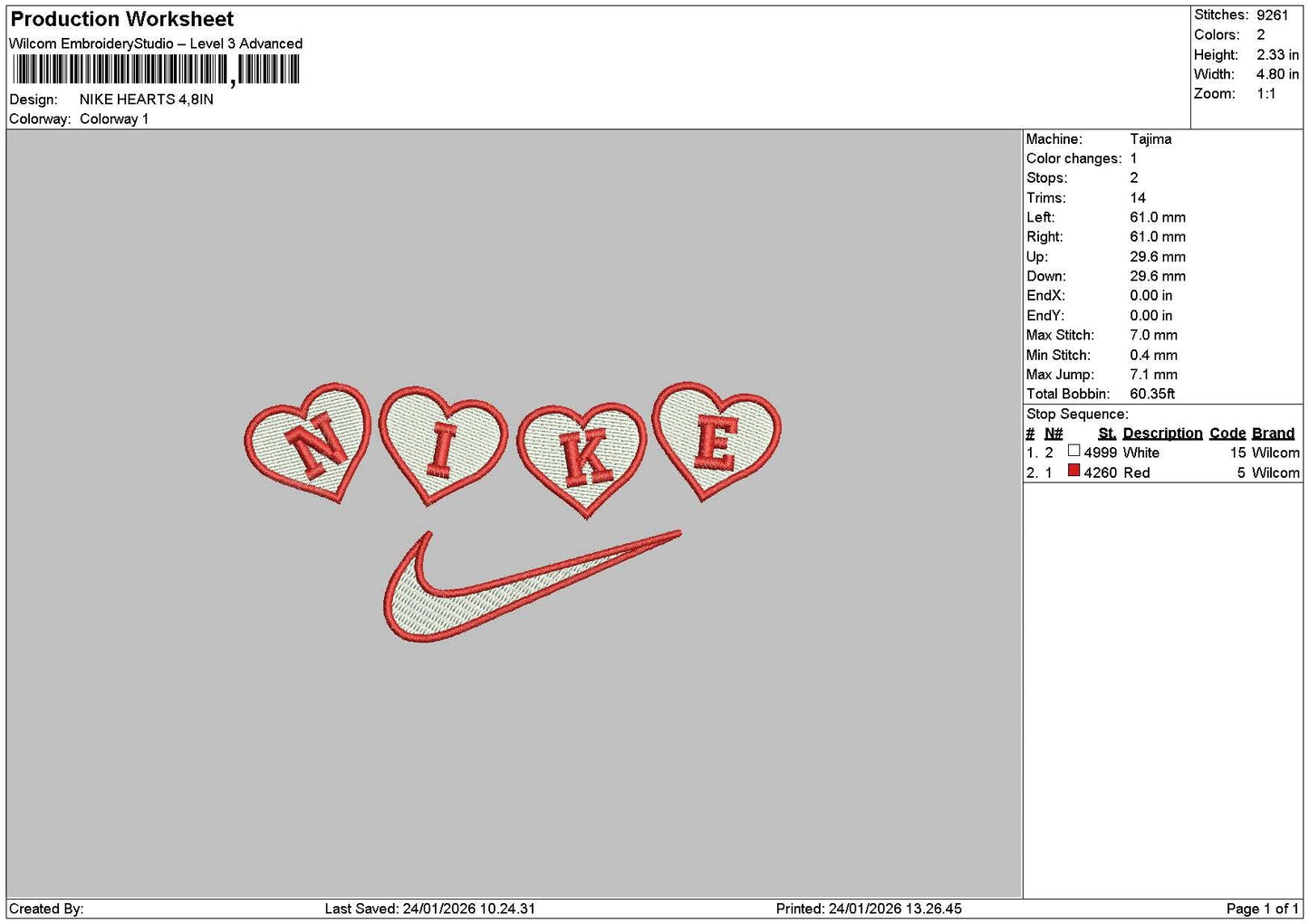 Nike Hearts 2401 Embroidery File 6 sizes