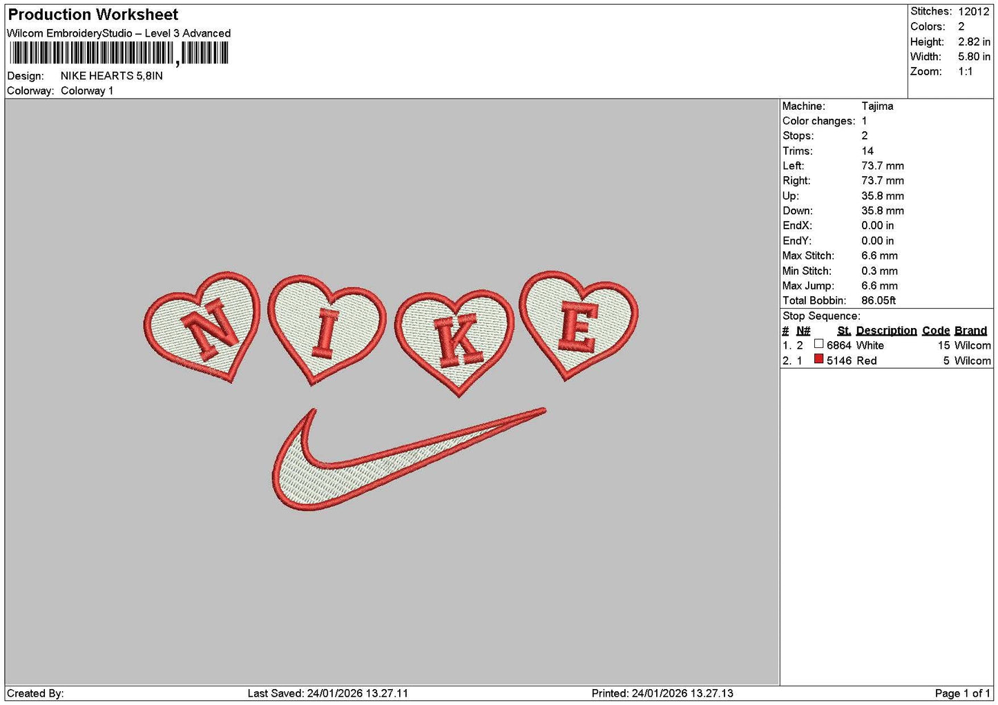 Nike Hearts 2401 Embroidery File 6 sizes