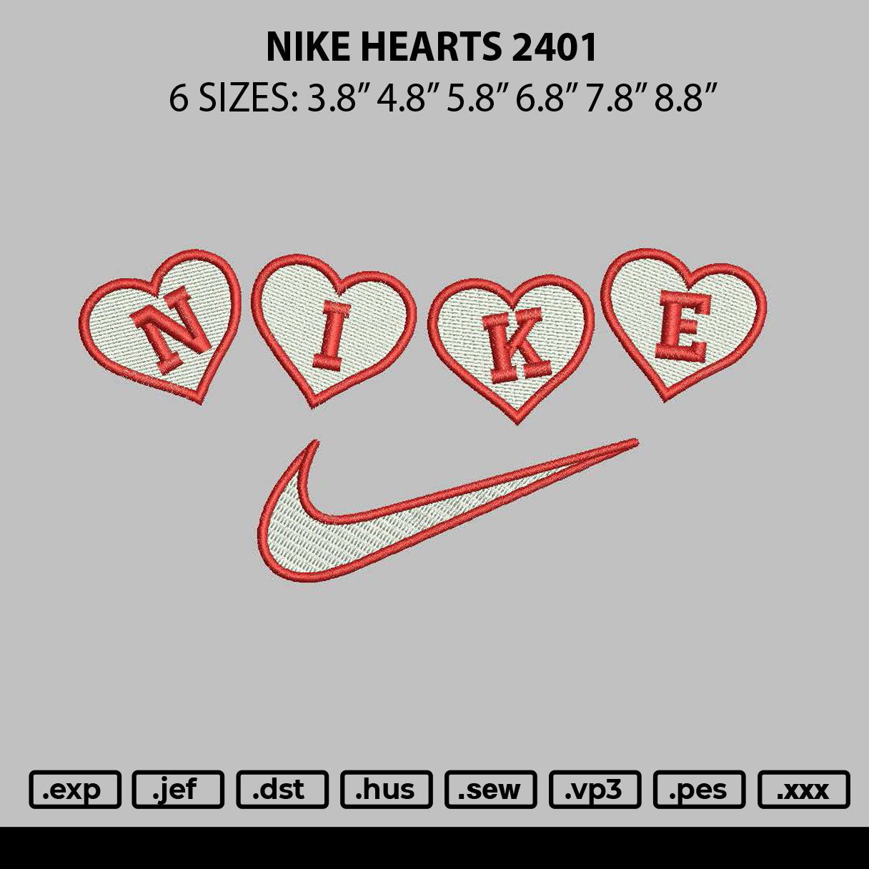 Nike Hearts 2401 Embroidery File 6 sizes