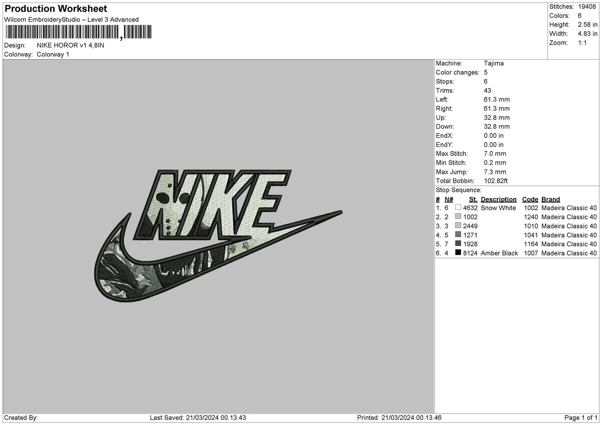 Nike Horror V1 Embroidery File 6 sizes