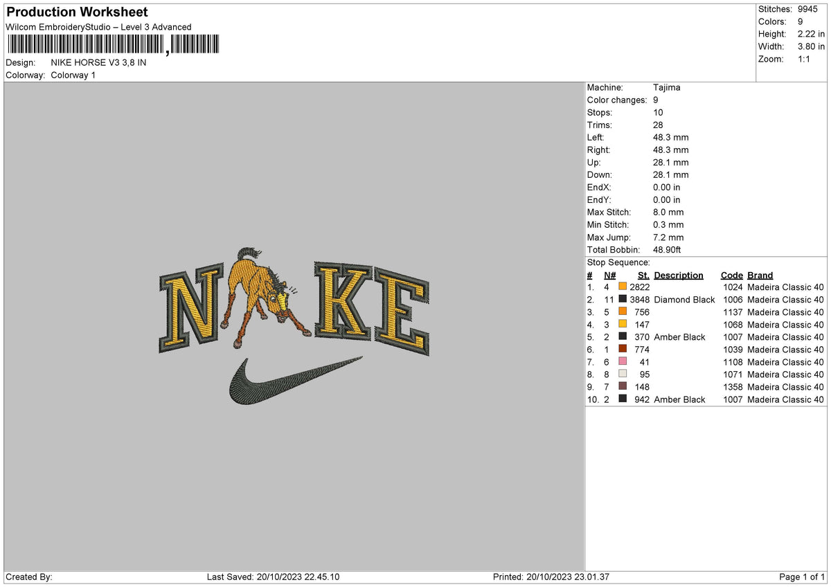 Nike Horse V3 Embroidery File 6 sizes