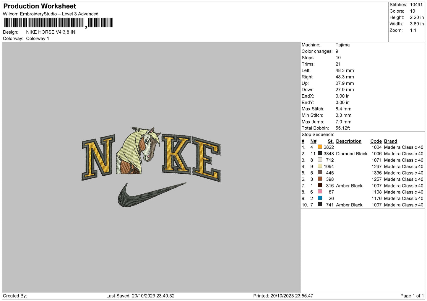 Nike Horse v4 Embroiery File 6 sizes