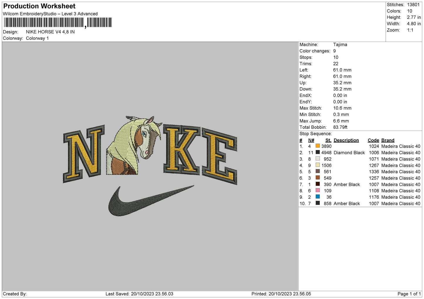 Nike Horse v4 Embroiery File 6 sizes