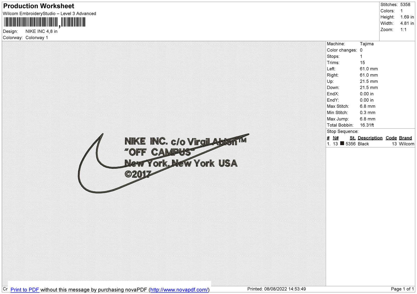 Nike Inc Embroidery