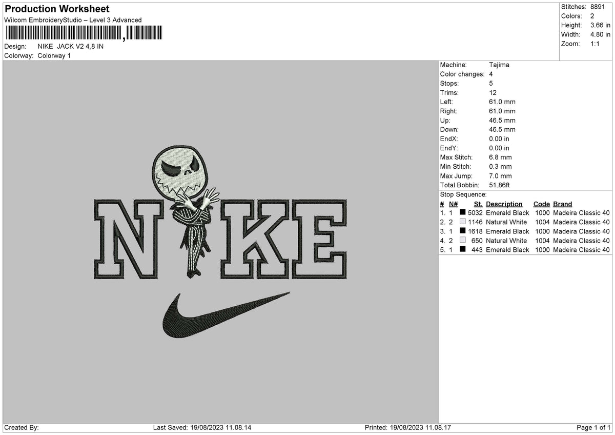 Nike Jack V2 Embroidery File 6 sizes