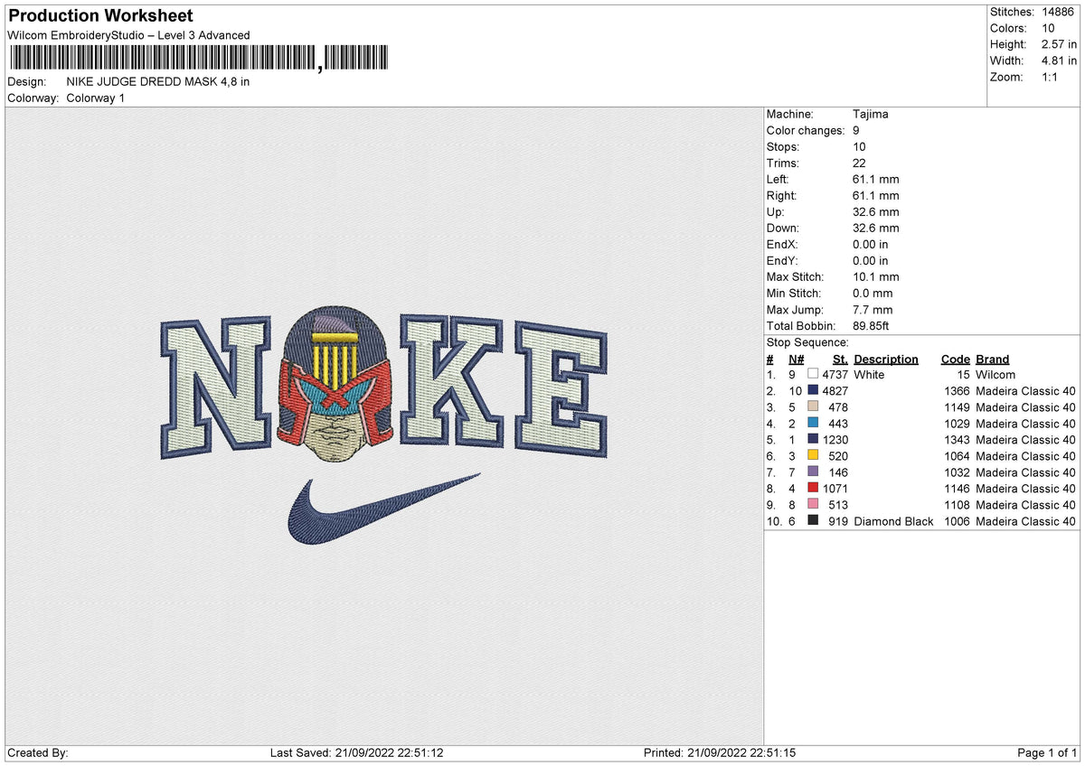 NIKE JUDGE DREDD MASK Embroidery