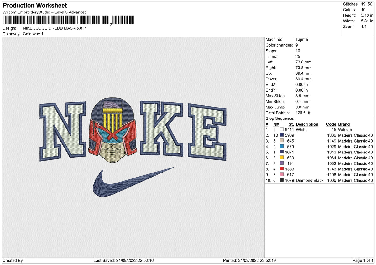 NIKE JUDGE DREDD MASK Embroidery