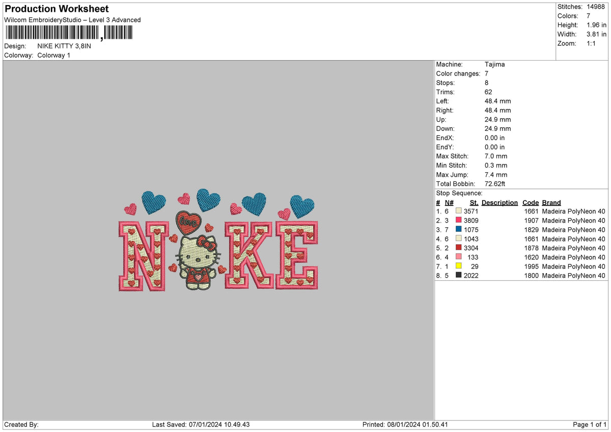 Nike Kitty Love Embroidery File 6 sizes