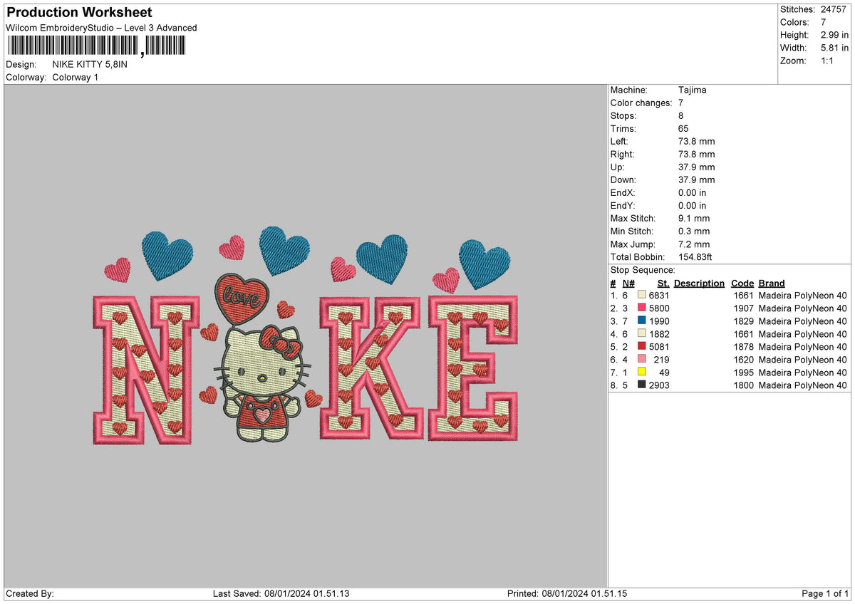 Nike Kitty Love Embroidery File 6 sizes
