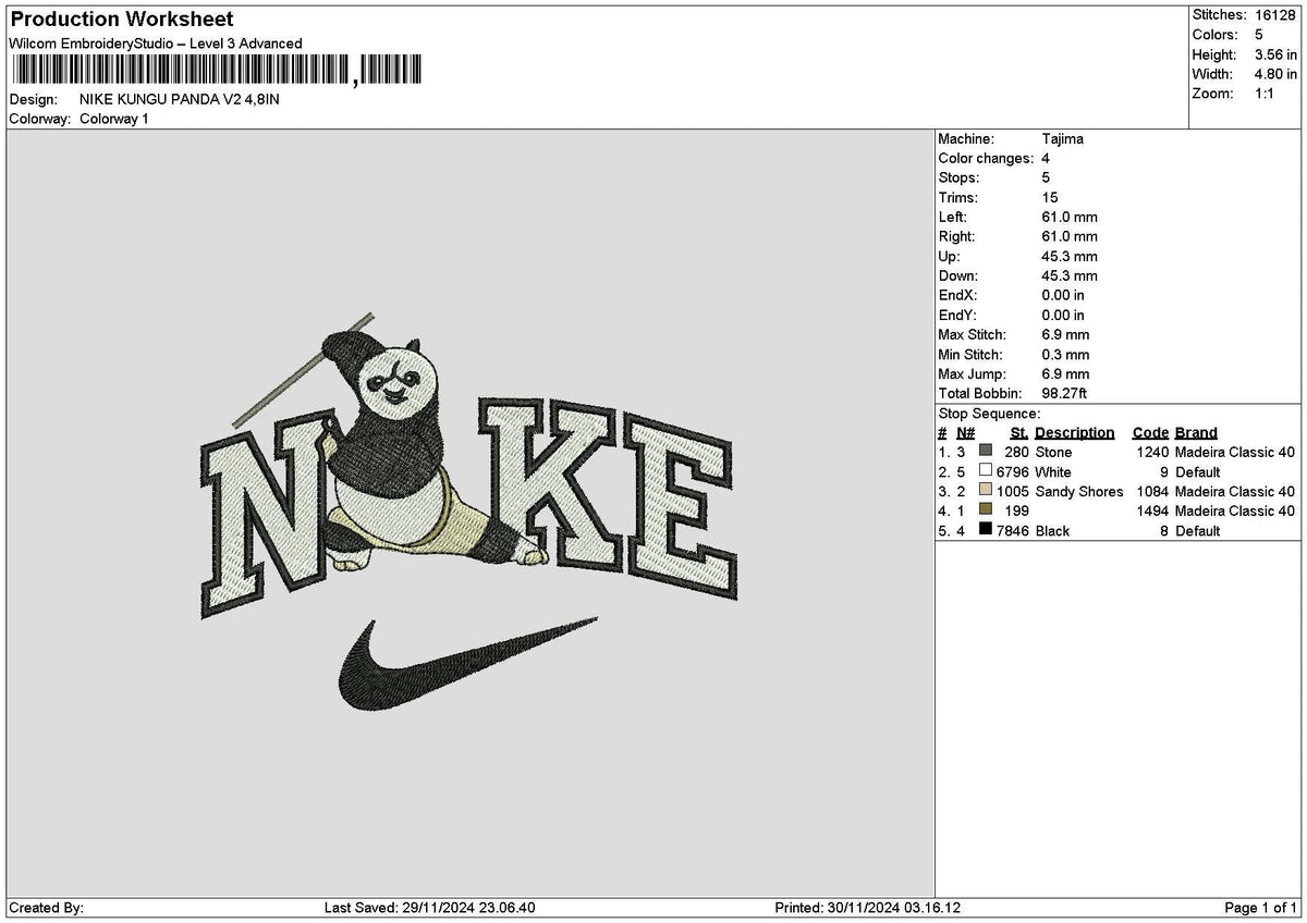 Nike Panda 01 Embroidery File 6 sizes