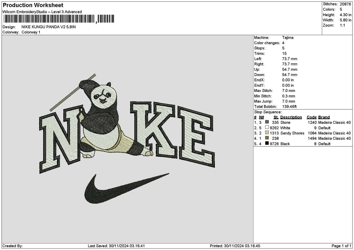 Nike Panda 01 Embroidery File 6 sizes
