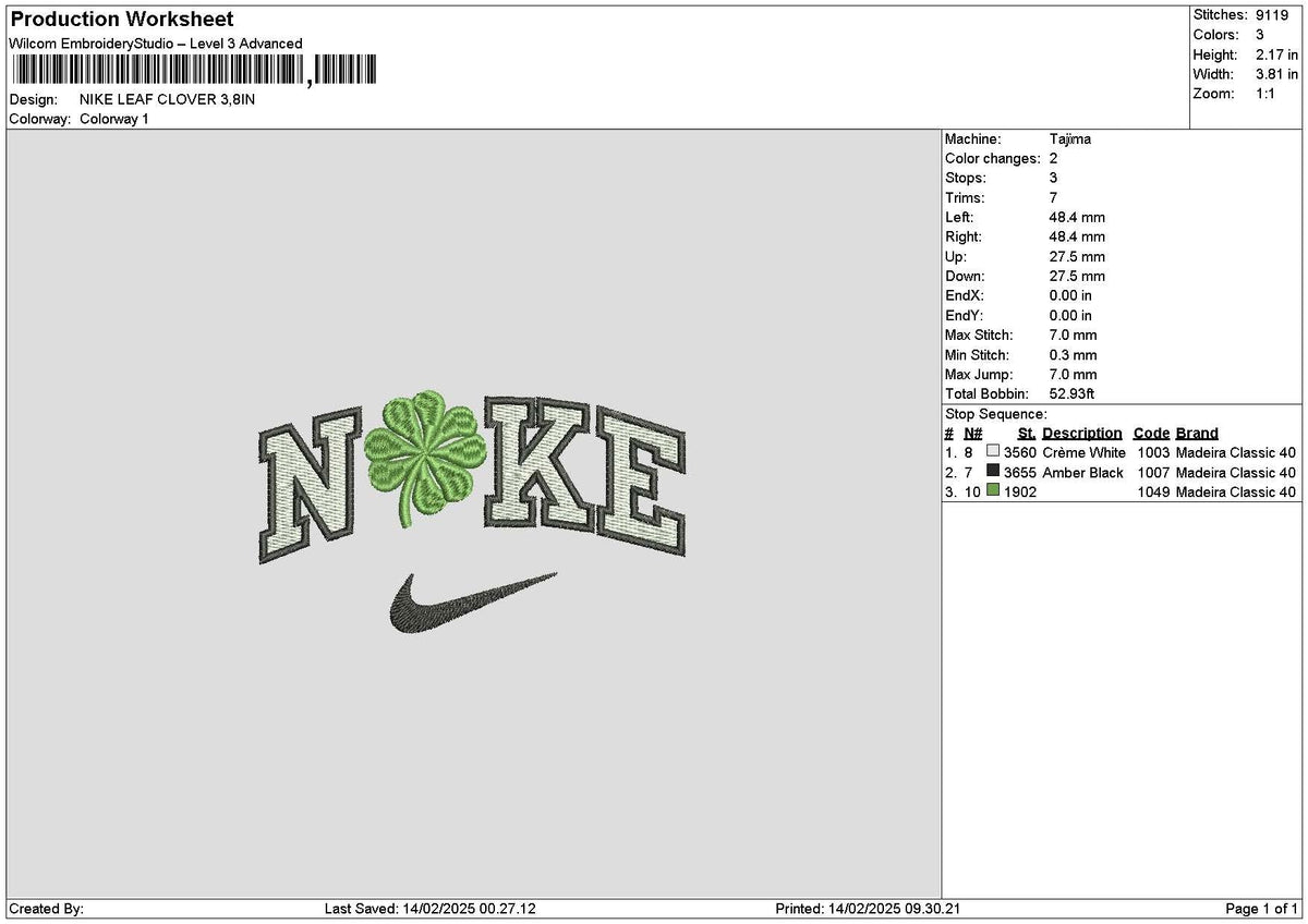 Nike Leaf 1402 Embroidery File 6 sizes