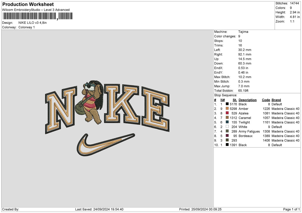 Nike Lilo V3 Embroidery File 6 sizes