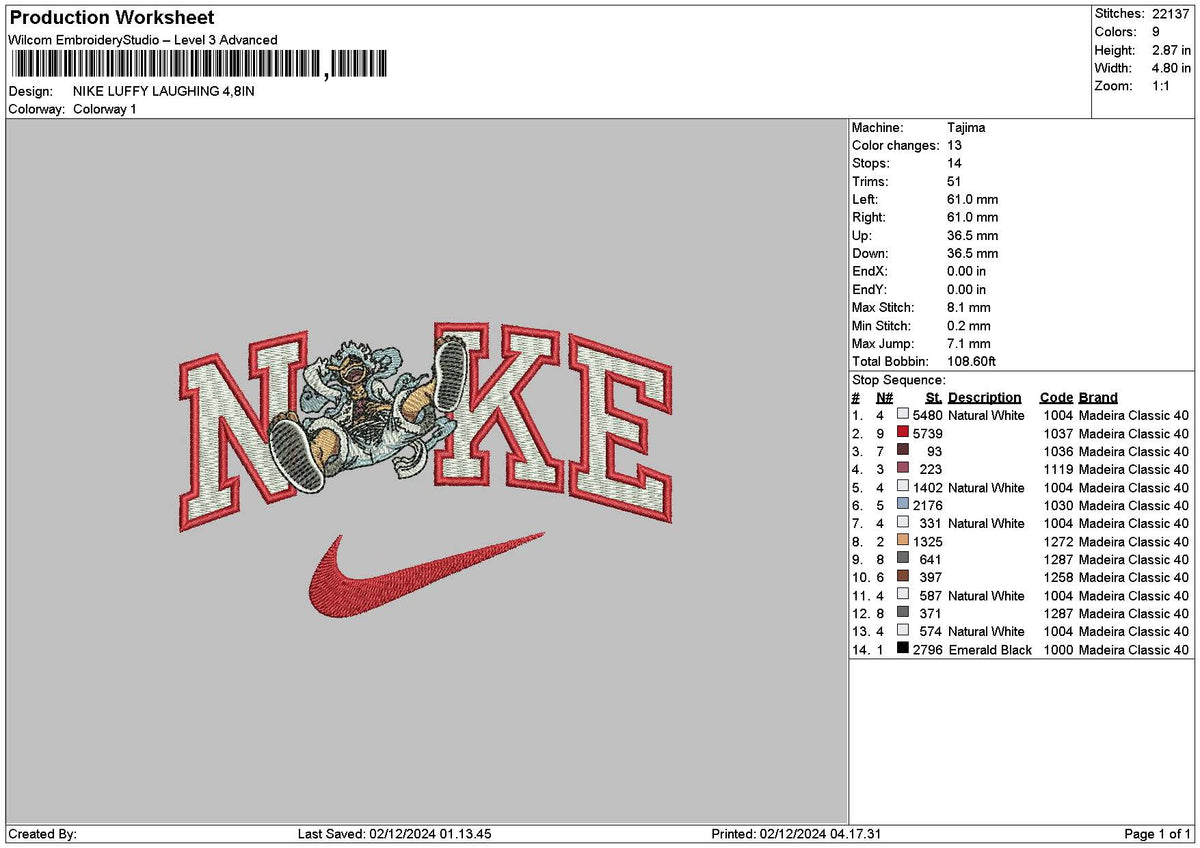 Nike Luffy0212 Embroidery File 6 sizes