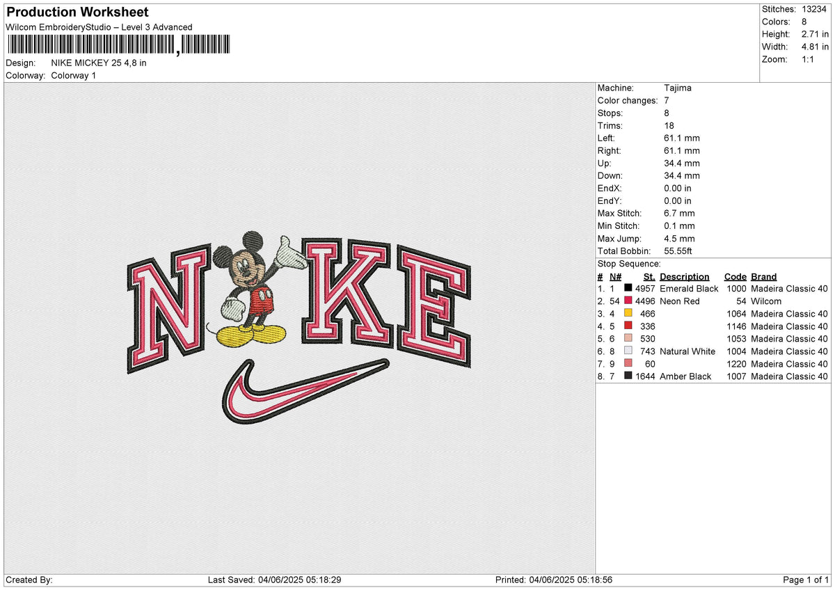 NIKE MICKEY 25 Embroidery File 6 size