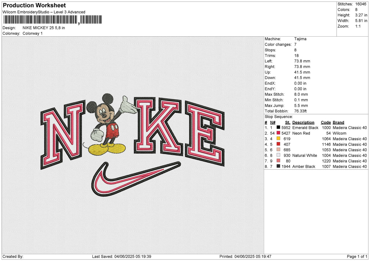 NIKE MICKEY 25 Embroidery File 6 size