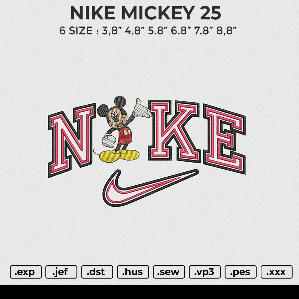 NIKE MICKEY 25 Embroidery File 6 size