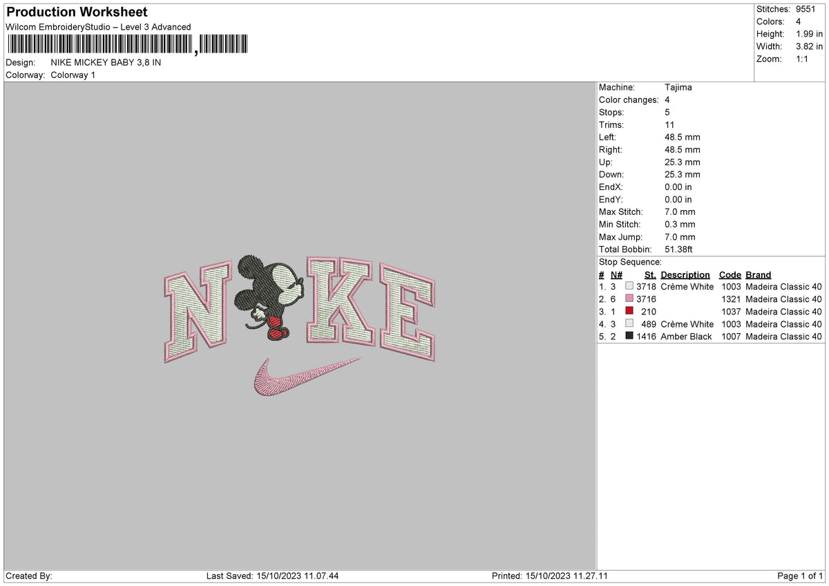 Nike Bby Mickey Embroidery File 6 sizes