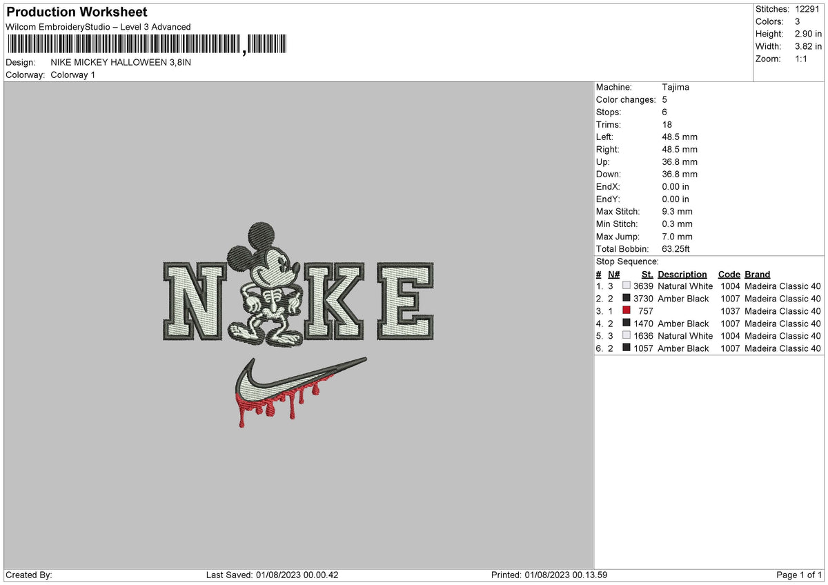 Nike Mickey Halloween 23 Embroidery File 6 sizes
