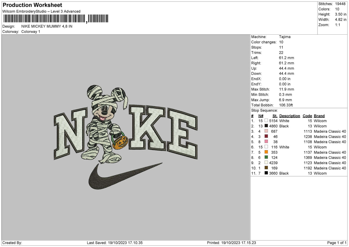 Nike Mickey Spooky Embroidery Fil 6 sizes