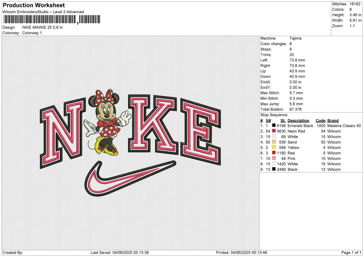 NIKE MICKEY 25 Embroidery File 6 size
