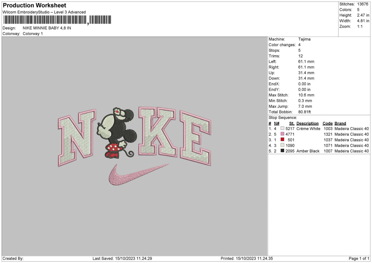 Nike Bby Minnie Embroidery File 6 sizes