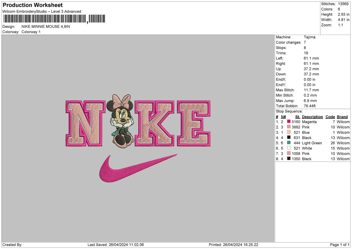 Nike Minnie2604 Embroidery File 6 sizes