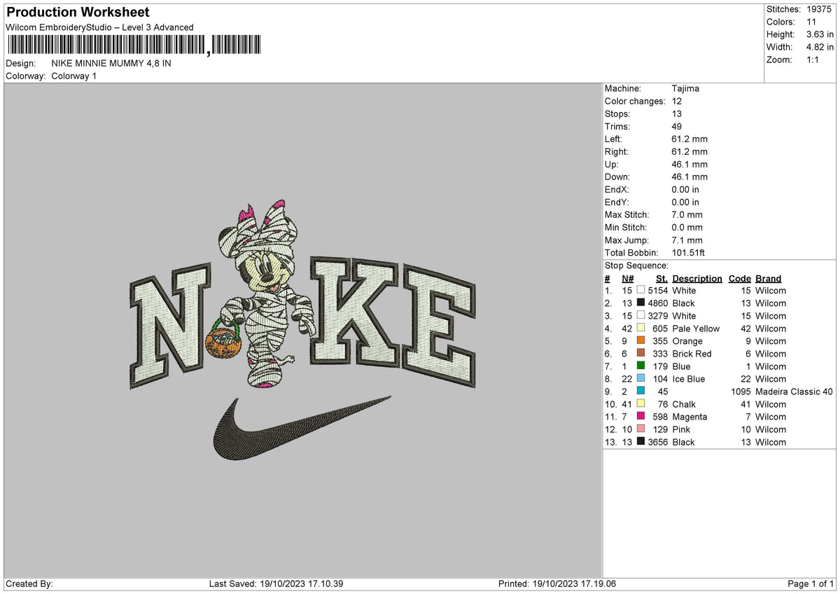 Nike Minnie Spooky Embroidery File 6 sizes
