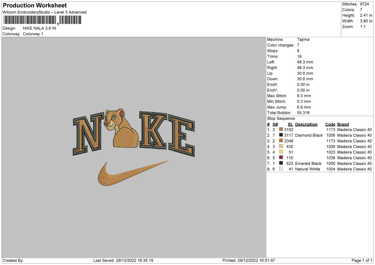 Nike Nala Embroidery File 6 sizes