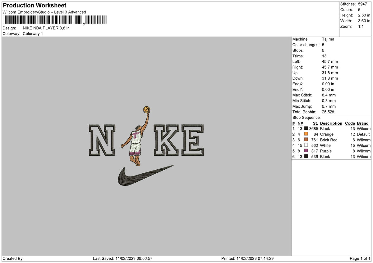 Nike Nba Player Embroidery File 6 sizes