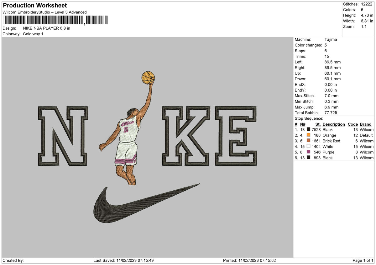 Nike Nba Player Embroidery File 6 sizes