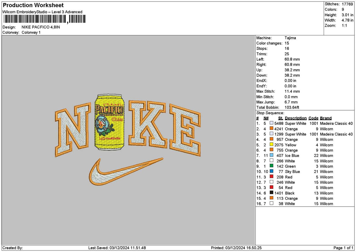 Nike Pacifico Embroidery File 6 sizes