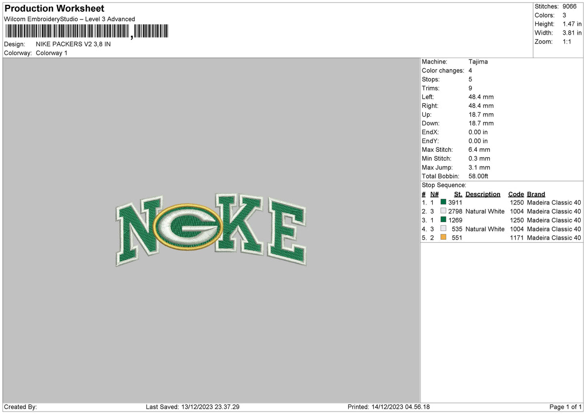 Nike Packers V2 Embroidery File 6 sizes