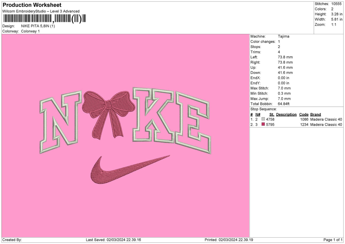 Nike Bow 0203 Embroidery File 6 sizes