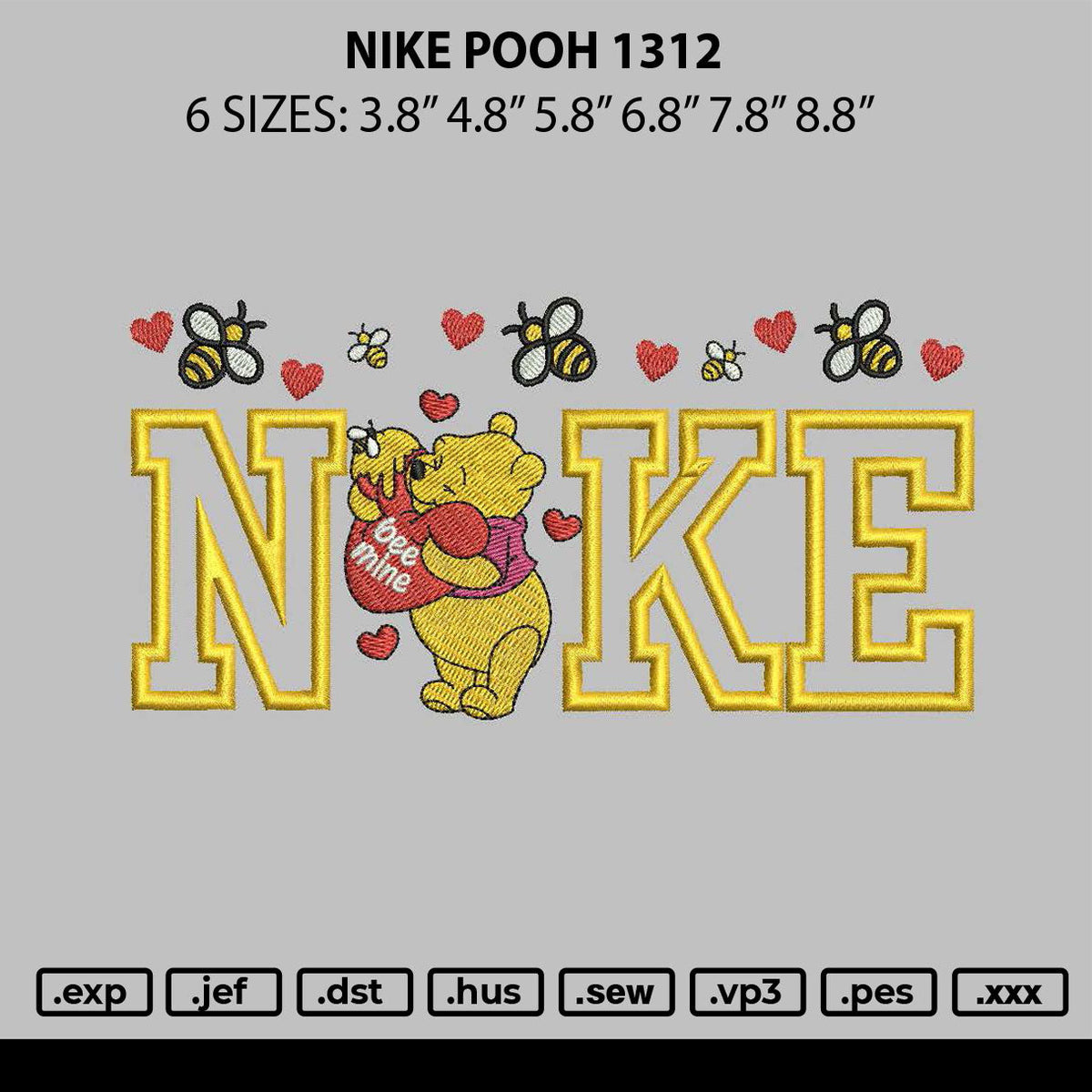 Nike Pooh 1312 Embroidery File 6 sizes