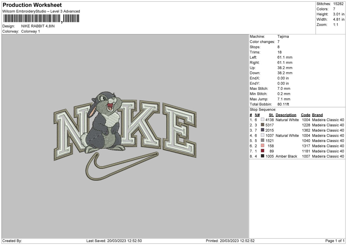 Nike Rabbit Swoosh Embroidery File 6 sizes