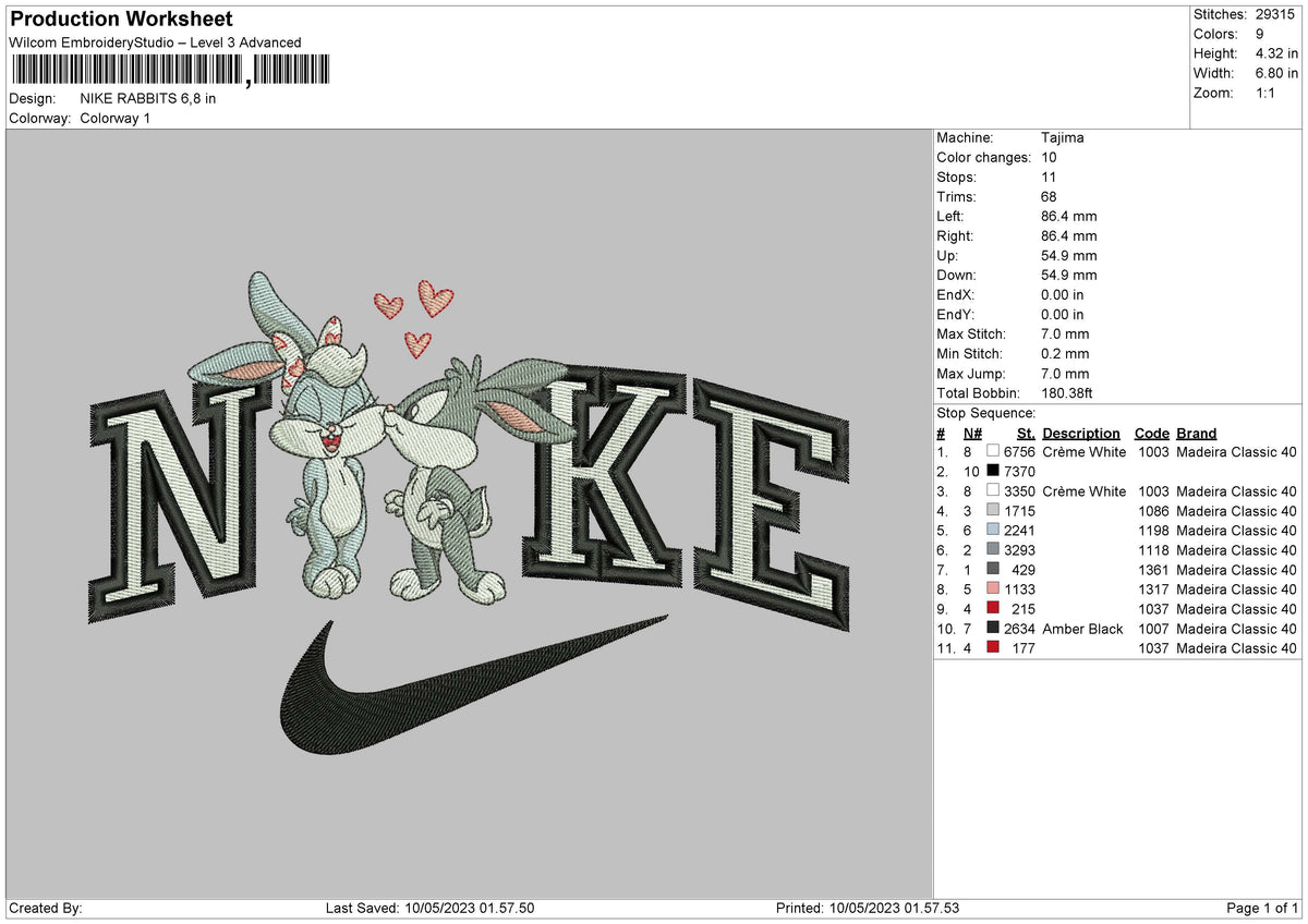 Nike Rabbits Embroidery File 6 sizes