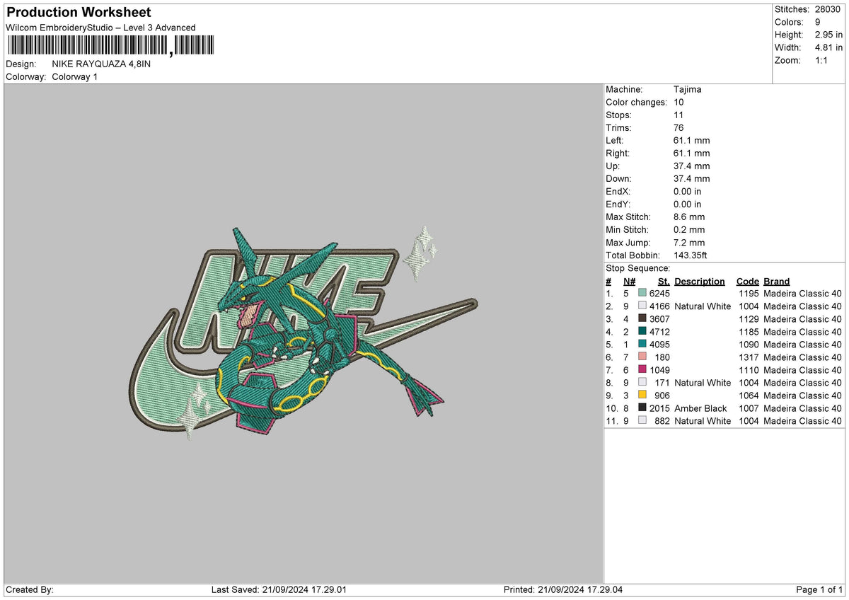 Nike Rayquaza Embroidery File 6 sizes
