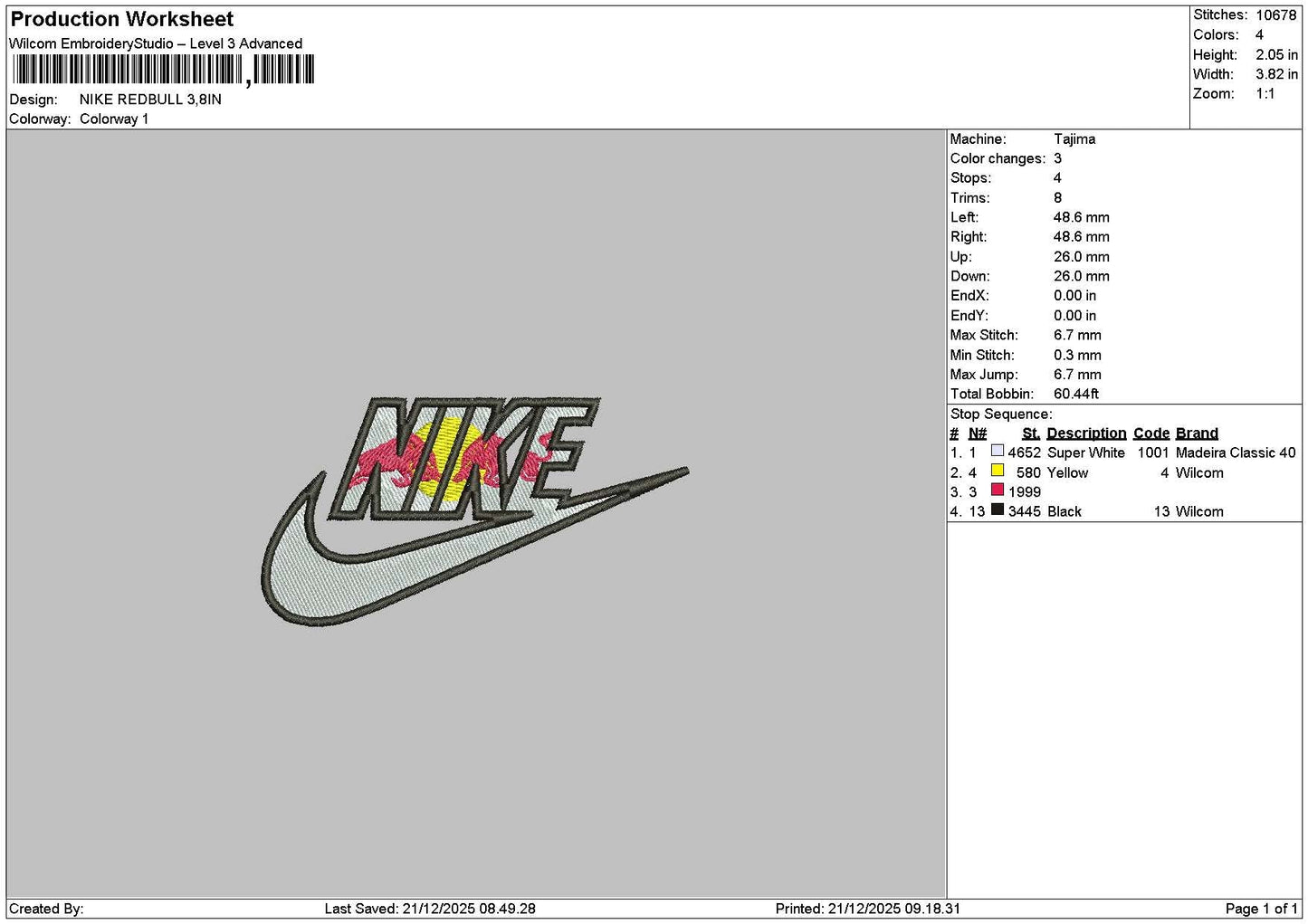 Nike Redbulls Embroidery File 6 sizes