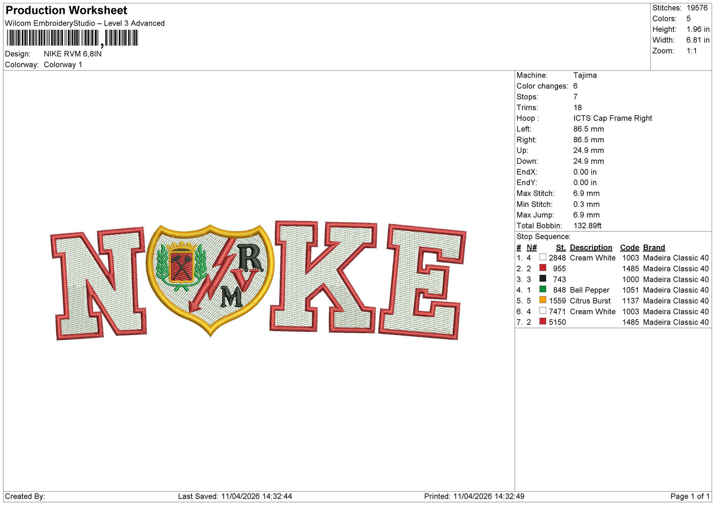 NIKE RVM Embroidery File 6 sizes