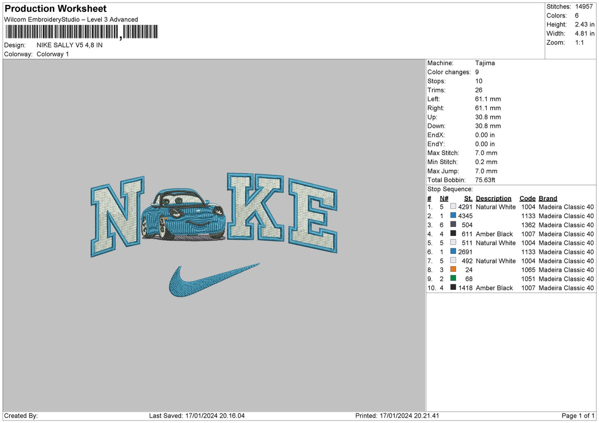 Nike Sally V5 Embroidery File 6 sizes