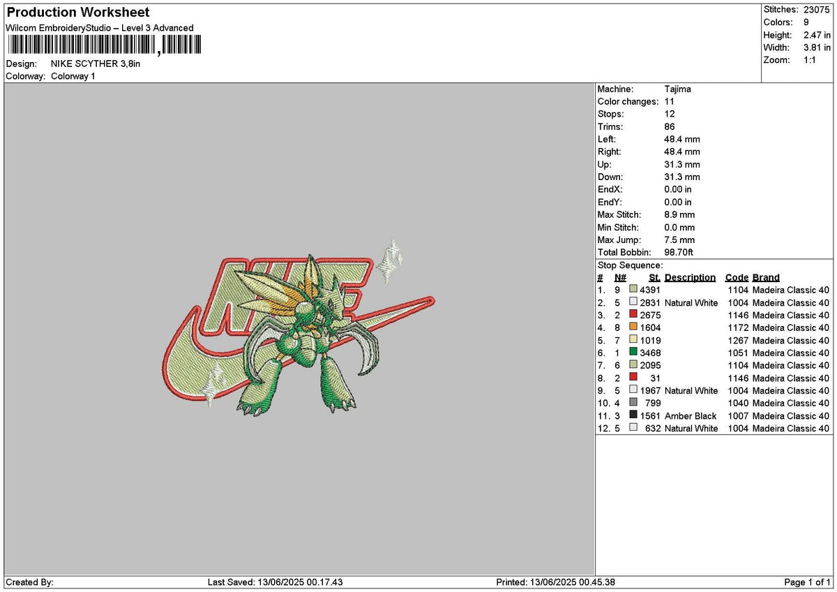 Nike Scyther Embroidery File 6 sizes