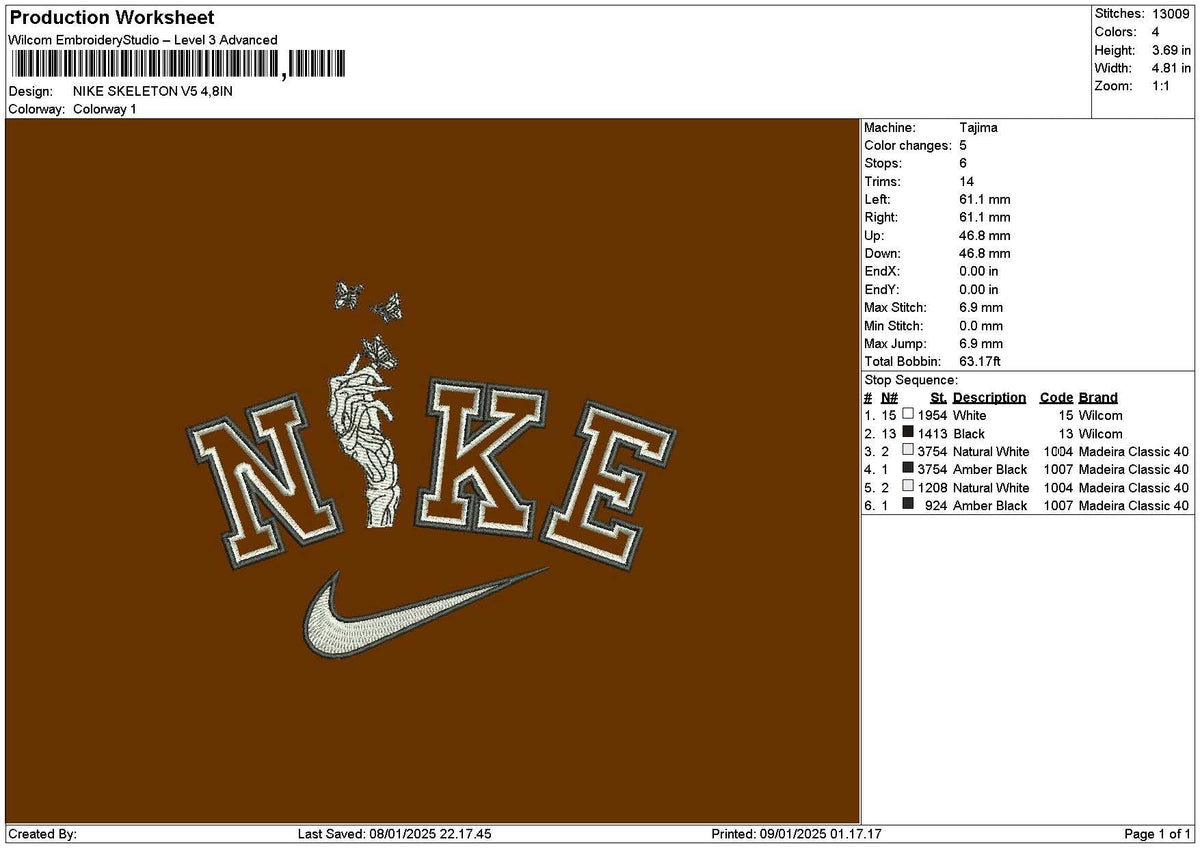 Nike Skeleton V05 Embroidery File 6 sizes