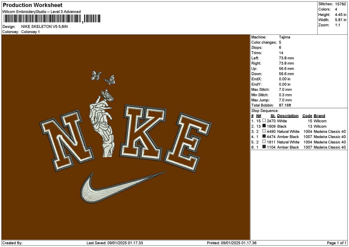 Nike Skeleton V05 Embroidery File 6 sizes