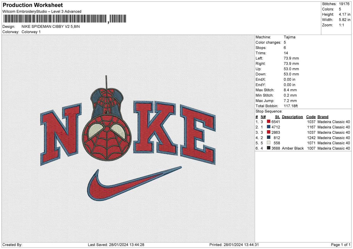 NIKE SPIDEMAN CIBBY V2 Embroidery File 6 size