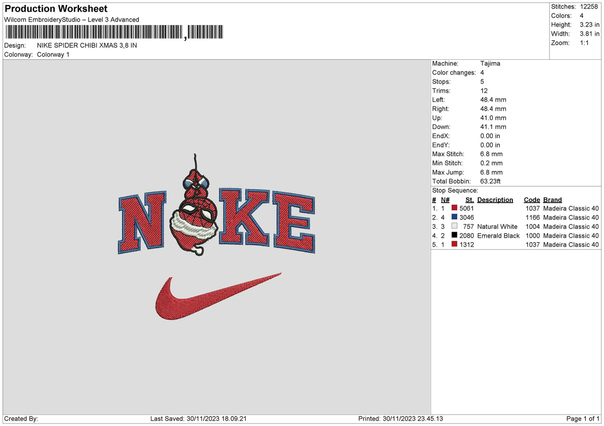 Nike Spider Chibi Xmas Embroidery File 6 sizes