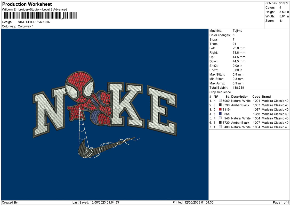 Nike Spider V5 Embroidery File 6 sizes