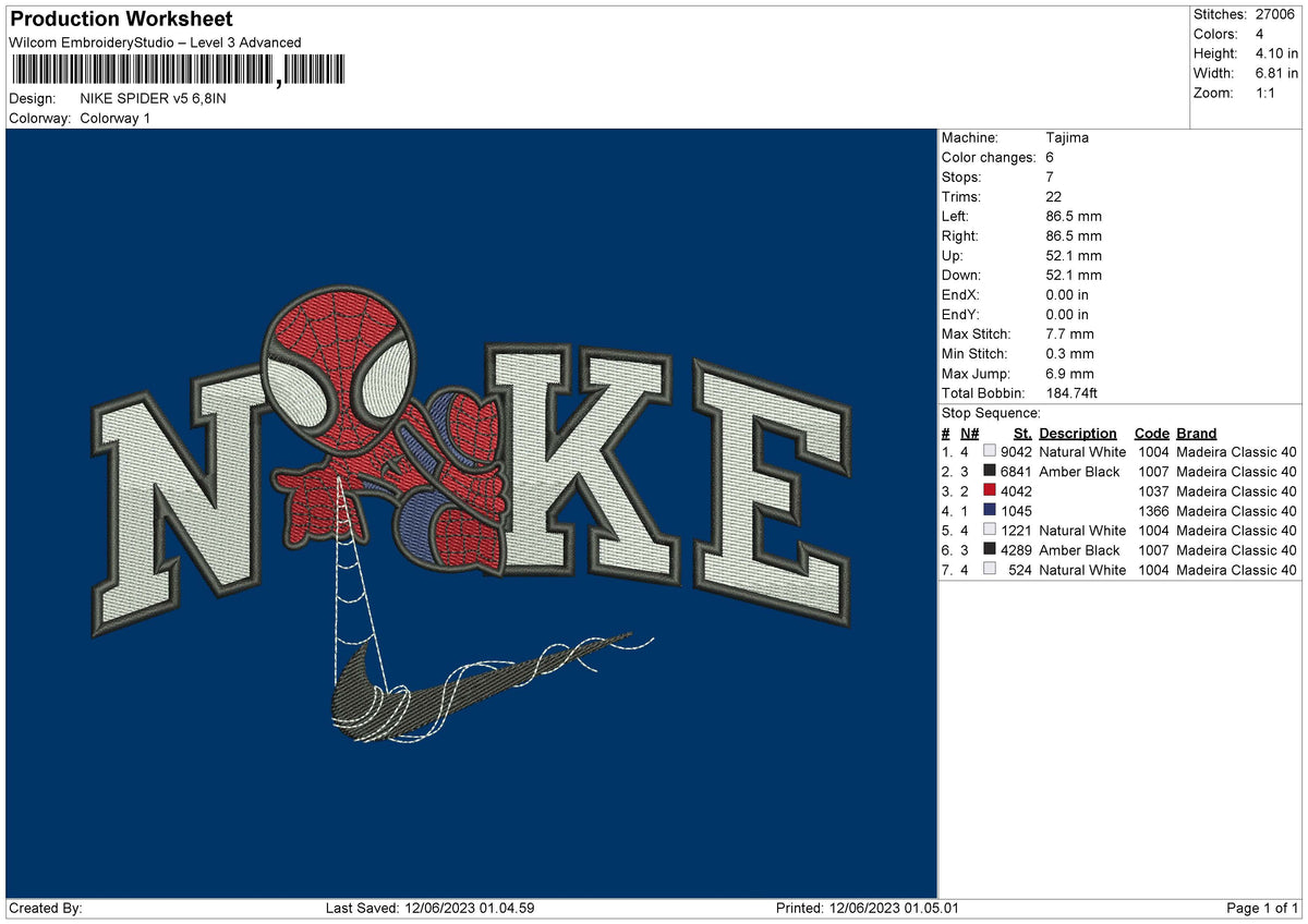 Nike Spider V5 Embroidery File 6 sizes