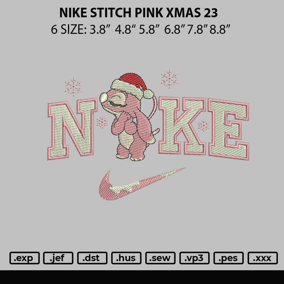 Nike Stitch Pink Xmas 23 Embroidery File 6 sizes