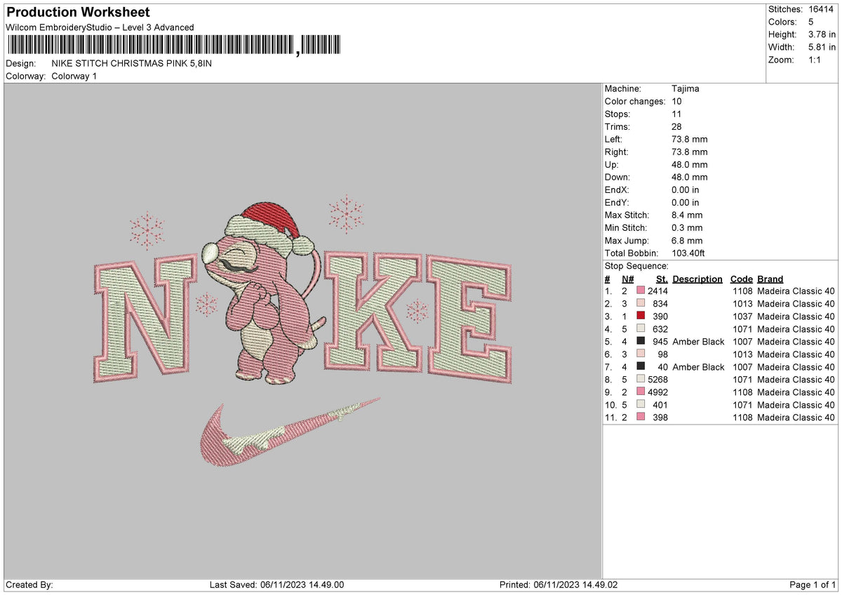Nike Stitch Pink Xmas 23 Embroidery File 6 sizes